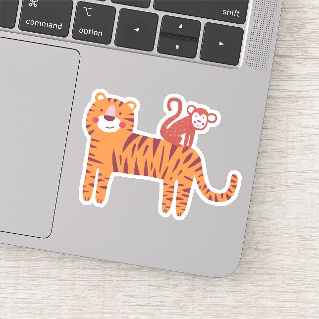 Niedlicher Tiger mit Affe auf dem Notebook Aufkleber (Detail)