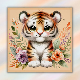 Niedlicher Tiger mit Blüten für Kinder   Poster