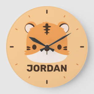 Niedlicher Tiger mit Personalisiertem Namen Große  Wanduhr