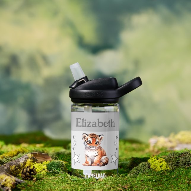 Niedlicher Tiger trägt den Namen mit Sternen Kinde Trinkflasche (Außenbereich)