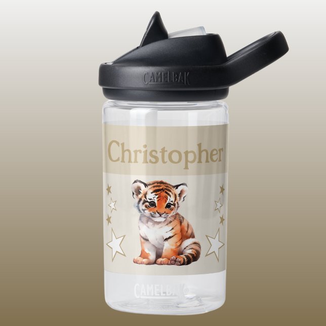 Niedlicher Tiger trägt den Namen mit Sternenjungen Trinkflasche (Von Creator hochgeladen)