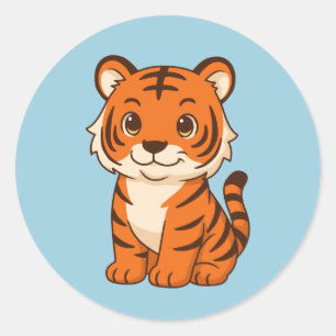 Niedlicher Tigerjunge auf Blau Runder Aufkleber