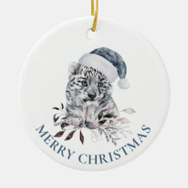 Niedlicher Tigerjunge in blauer Weihnachtsmannmütz Keramik Ornament