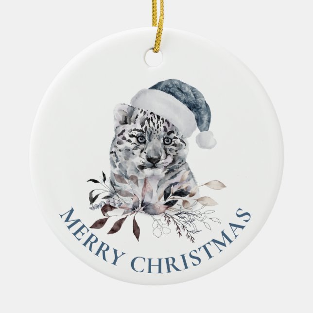Niedlicher Tigerjunge in blauer Weihnachtsmannmütz Keramik Ornament (Vorne)