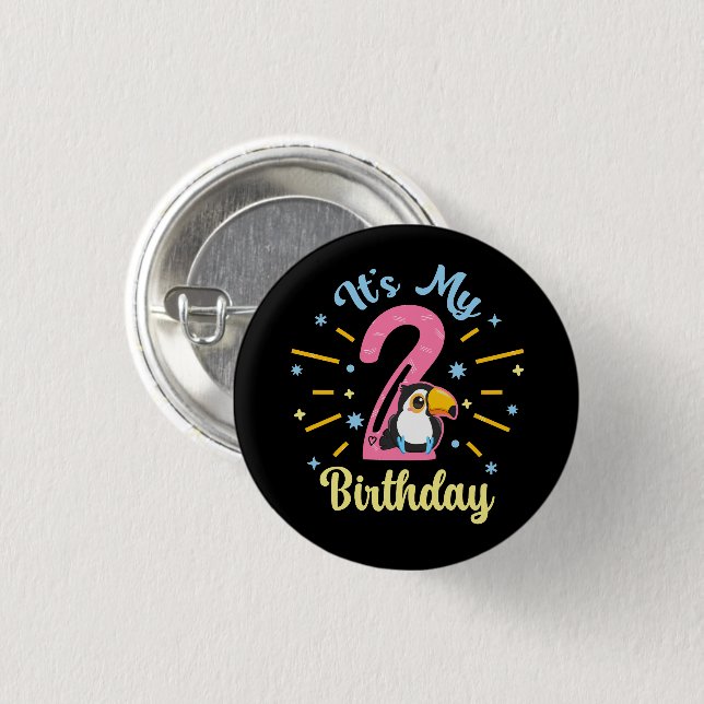 Niedlicher Toucan 2. Geburtstag 2 Jahr Geburtsherr Button (Vorne & Hinten)