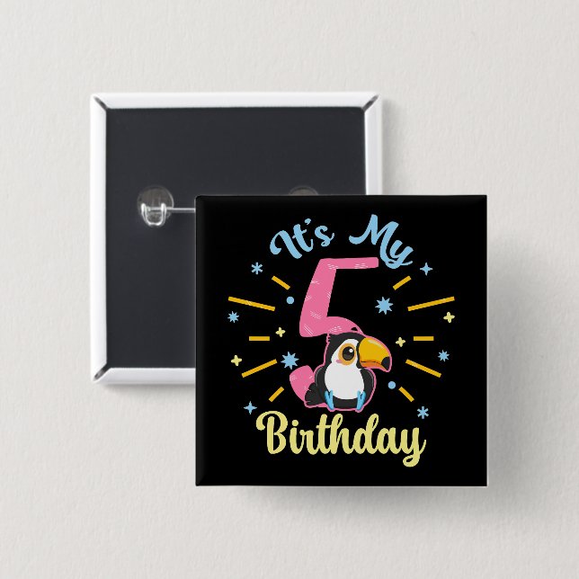 Niedlicher Toucan 5. Geburtstag 5. Geburtstag Mädc Button (Vorne & Hinten)