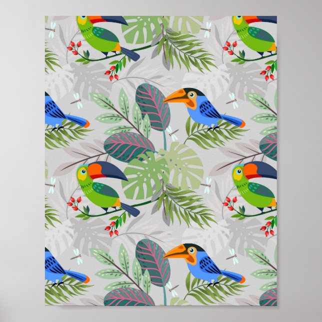 Niedlicher Toucan bird, Everybirdy Pattern, Wasser Poster (Vorne)