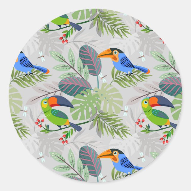 Niedlicher Toucan bird, Everybirdy Pattern, Wasser Runder Aufkleber (Vorderseite)
