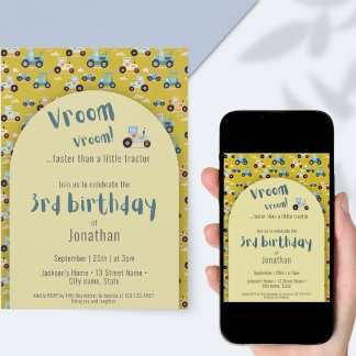 Niedlicher Traktor Bauer 3. Geburtstag Gelbe Einla Einladung