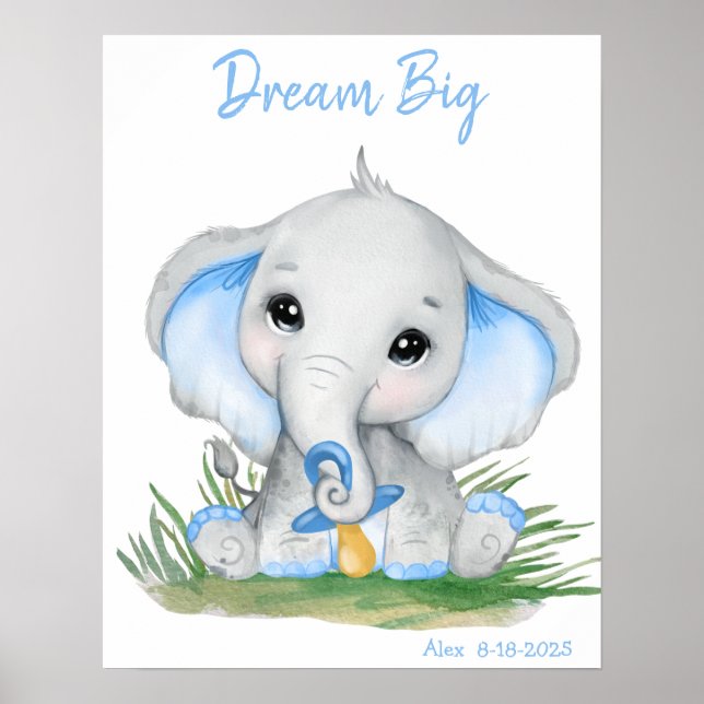Niedlicher Traum Big Blue Elephant Personalisiert Poster (Vorne)