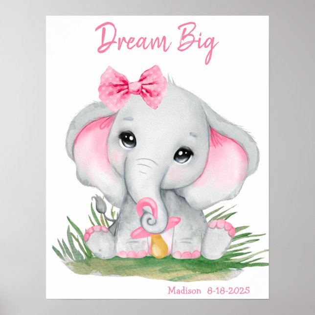 Niedlicher Traum Big Pink Elephant Personalisiert  Poster (Vorne)