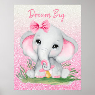 Niedlicher Traum Big Pink Glitzer Girl Elefant Poster