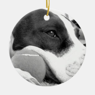 niedlicher, traurig aussehender Pitbulhund Schwarz Keramik Ornament