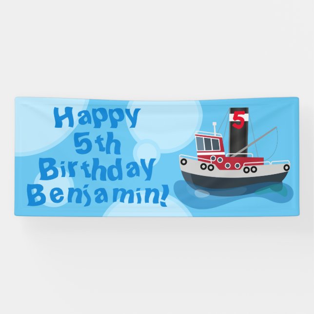 Niedlicher Trawler Cartoon Geburtstag Banner (Horizontal)