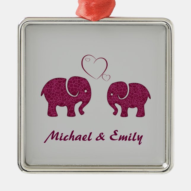 Niedlicher trendiger Elefant in Liebe personalisie Silbernes Ornament (Vorne)
