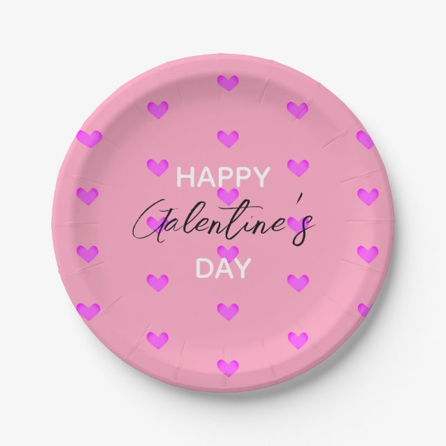 Niedlicher Trendy Typografy Pink Happy Galentines  Pappteller (Vorderseite)