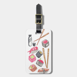 Niedlicher Trendy Watercolor-Sushi-Grund und Gepäckanhänger