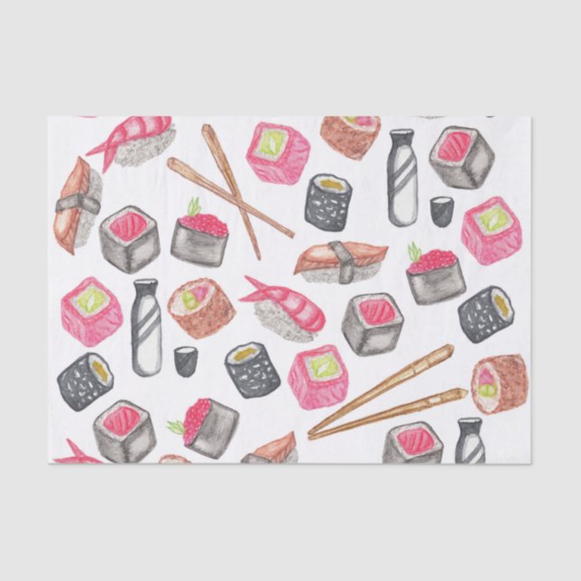 Niedlicher Trendy Watercolor-Sushi-Grund und Seidenpapier (Vorderseite)