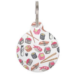 Niedlicher Trendy Watercolor-Sushi-Grund und Tiermarke
