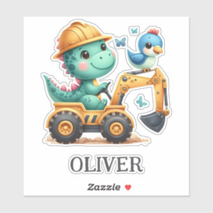 Niedlicher Trex Dinosaurier, der ein Baufahrzeug f Aufkleber