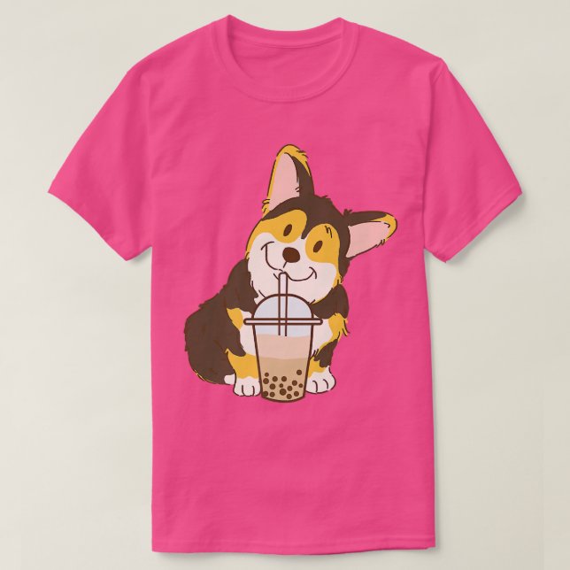 Niedlicher Tri-Farbkorgi und Boba-Dog-Milchtee T-Shirt (Design vorne)