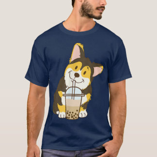 Niedlicher Tri-Farbkorgi und Boba-Dog-Milchtee T-Shirt