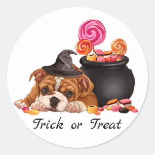 Niedlicher Trick oder Treat Candy Dog   Halloween Runder Aufkleber