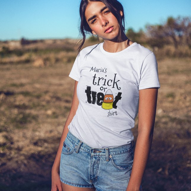 Niedlicher Trick oder Treat Halloween Personalisie T-Shirt (Halloween cute whimsical Trick or Treat T Shirt)