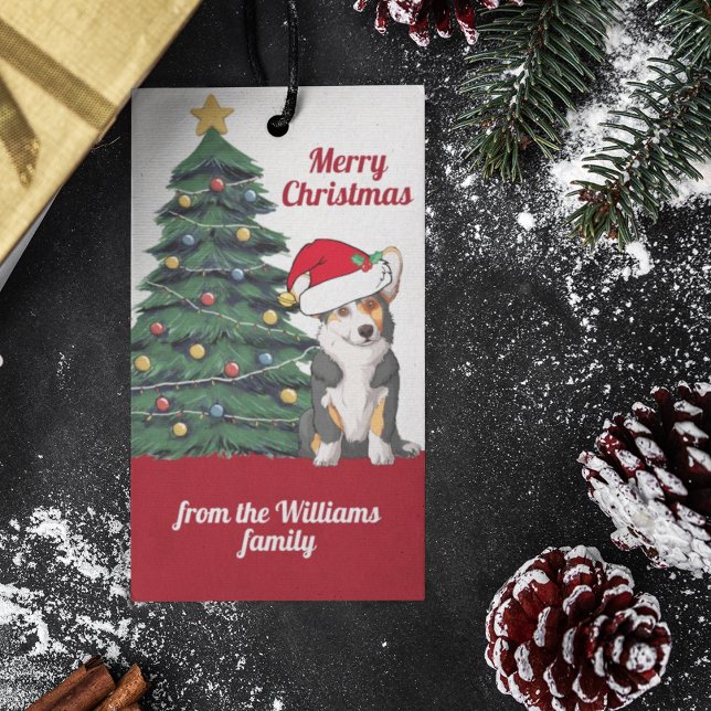 Niedlicher Tricolor Corgi Weihnachtsbaum Maßgeschn Geschenkanhänger (Von Creator hochgeladen)