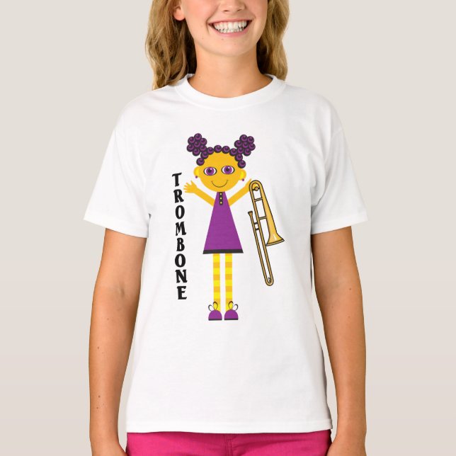 Niedlicher Trombone Girl Cartoon T - Shirt (Vorderseite)