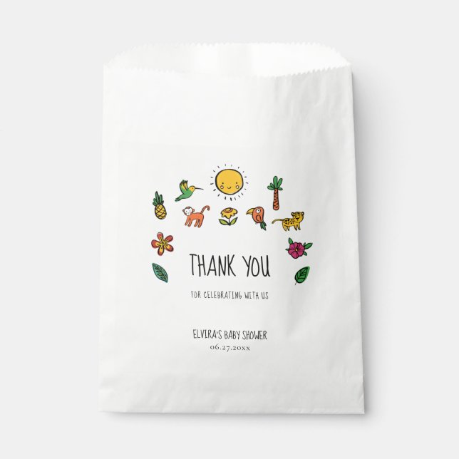 Niedlicher tropischer Dschungel Kinderdusche Geschenktütchen (Vorderseite)