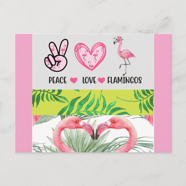 Niedlicher Tropischer Frieden Liebe Flamingos Postkarte (Vorderseite)