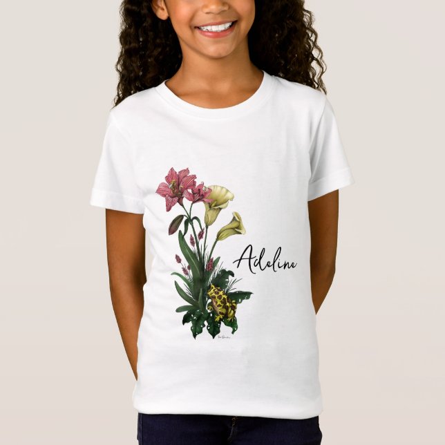 Niedlicher tropischer Frosch und botanische Lily-A T-Shirt (Vorderseite)