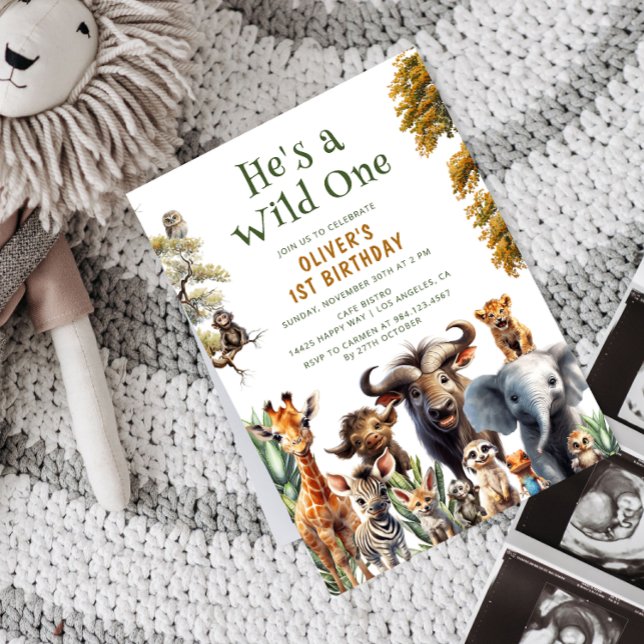 Niedlicher Tropischer Jungle Safari Wild 1. Geburt Einladung (Von Creator hochgeladen)