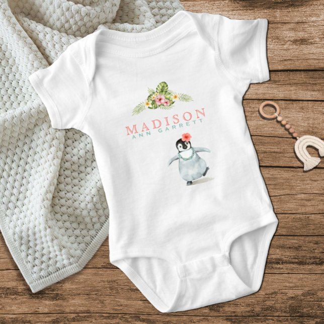 Niedlicher tropischer Pinguin Pink Baby Girl Baby  Strampler (Von Creator hochgeladen)