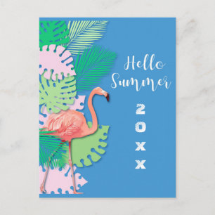 Niedlicher tropischer Rosa Flamingo Hallo Sommer Postkarte
