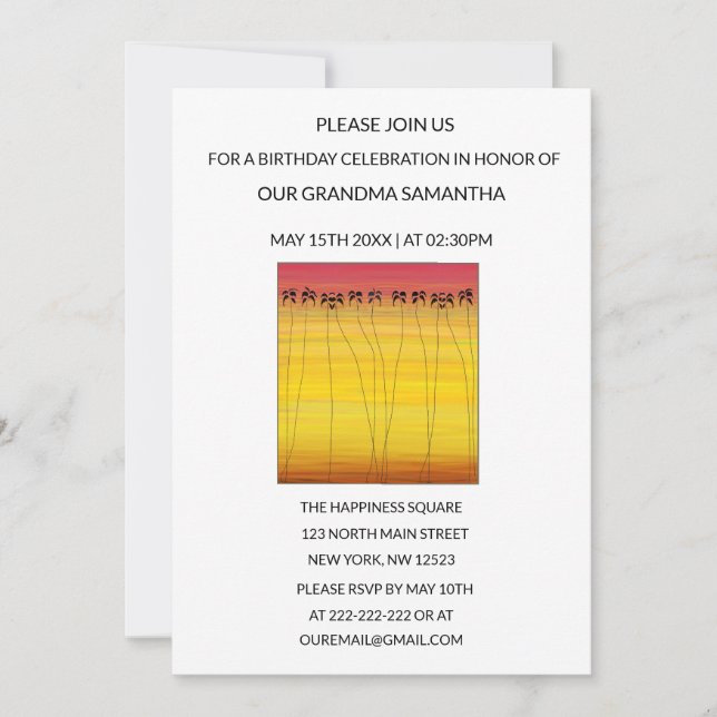 Niedlicher tropischer Sommer Sonnenuntergang Gebur Einladung (Vorderseite)