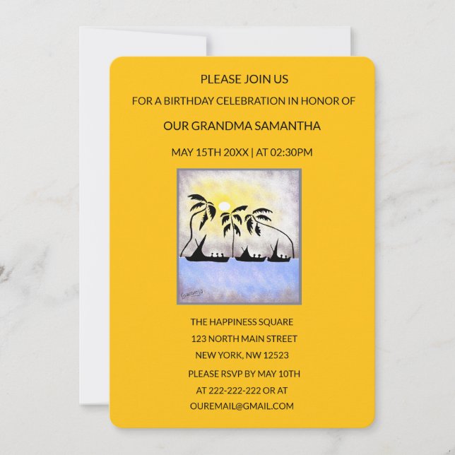 Niedlicher tropischer Sommer Sonnenuntergang Gebur Einladung (Vorderseite)