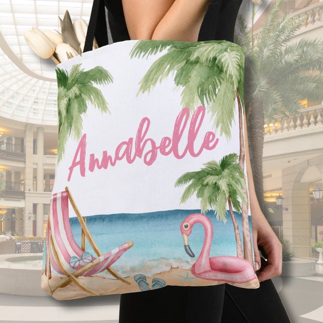 Niedlicher tropischer Strand in Girona (Cute Watercolor Tropical Beach Tote Bag)