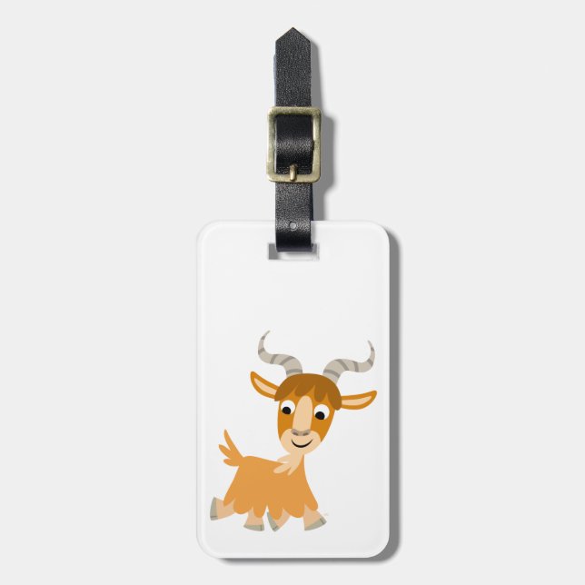 Niedlicher Trotting Cartoon Goat Luggage Tag Gepäckanhänger (Vorderseite vertikal)