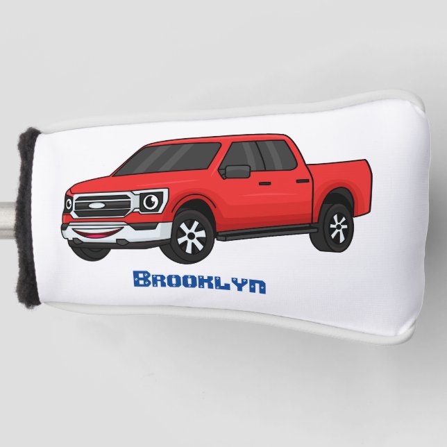 Niedlicher Truck-Cartoon mit rotem Lieferwagen Golf Headcover (Vorderseite)