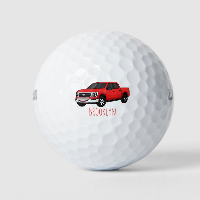 Niedlicher Truck-Cartoon mit rotem Lieferwagen Golfball (Vorderseite)