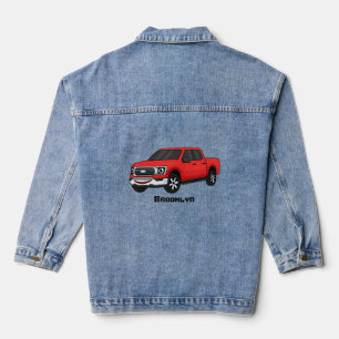 Niedlicher Truck-Cartoon mit rotem Lieferwagen Jeansjacke