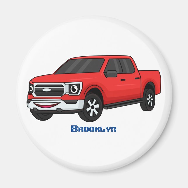 Niedlicher Truck-Cartoon mit rotem Lieferwagen Magnet (Vorne)