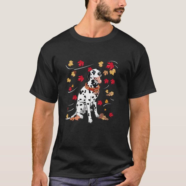Niedlicher Truthahn Dalmatiner Hundemapsel Leaf Er T-Shirt (Vorderseite)