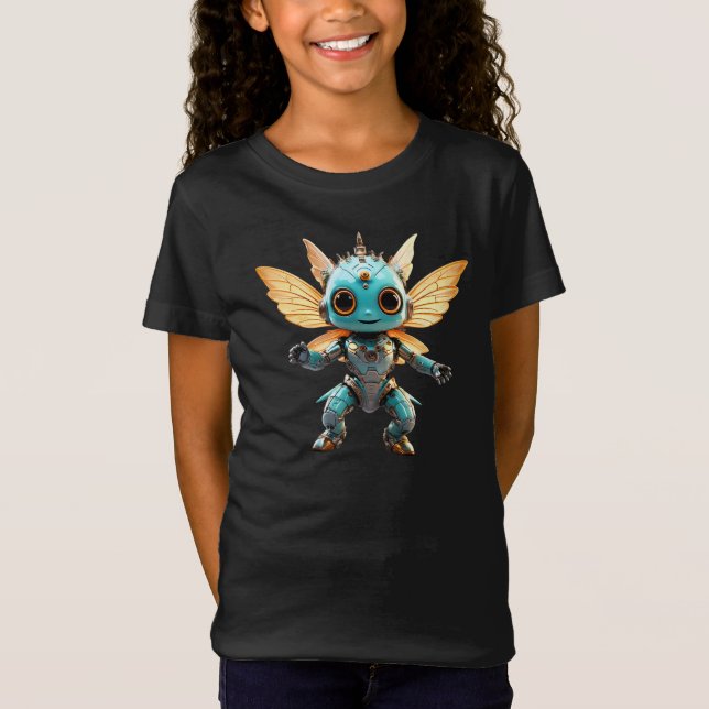 Niedlicher Türkis Tanzender Roboter Pixie T-Shirt (Vorderseite)