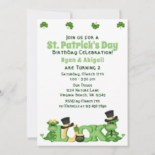 Niedlicher Twin Boy und Girl St. Patrick's Day Geb Einladung