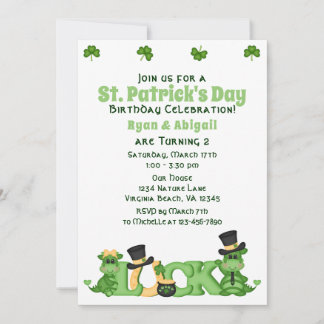 Niedlicher Twin Boy und Girl St. Patrick's Day Geb Einladung