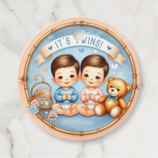 Niedlicher Twin Boys Baby Dusche Wasserfarbe Teddy Geschenkanhänger