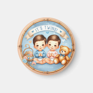 Niedlicher Twin Boys Baby Dusche Wasserfarbe Teddy Magnet